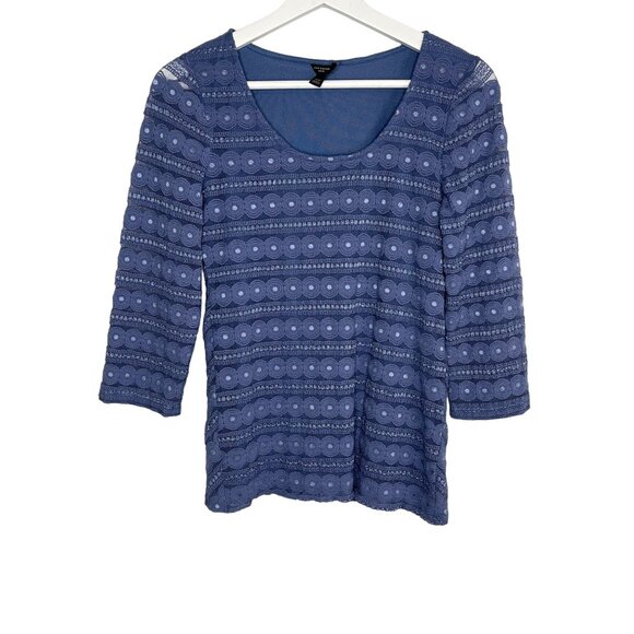 Ann Taylor Petite XS Blue Lace Blouse 3/4 Sleeve Work Top - Picture 1 of 12